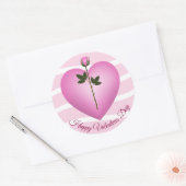 Sticker Rond Saint Valentin Coeur Rose et Rose (Enveloppe)