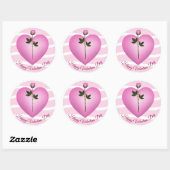 Sticker Rond Saint Valentin Coeur Rose et Rose (Feuille)