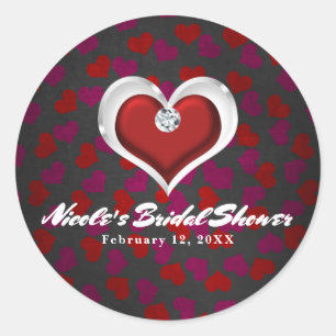 Sticker Rond Saint-Valentin Cœur Rouge avec Diamant Chic Party