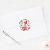 Sticker Rond Saint Valentin Coeurs d'ours Ajouter votre nom et  (Enveloppe)