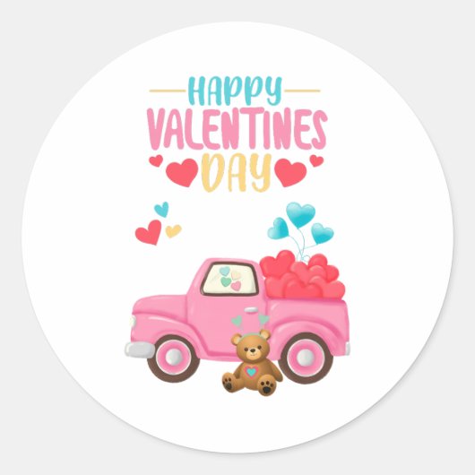 Sticker Rond Saint Valentin Coeurs mignons Camion rose Teddy Be (Devant)