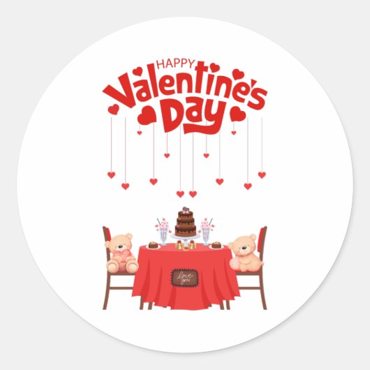 Sticker Rond Saint Valentin Coeurs mignons Chocolats Nounours (Devant)