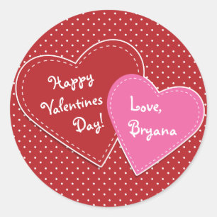 Sticker Rond Saint-Valentin Coeurs rose et rouge moderne mignon