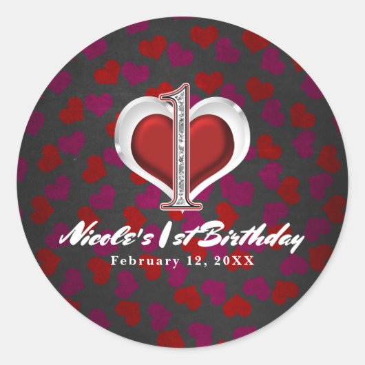 Sticker Rond Saint Valentin Coeurs Un 1er anniversaire fête (Devant)