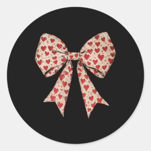 Sticker Rond Saint Valentin Coquette Coeur Bow Retro Valentine