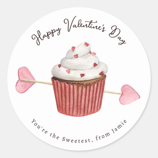 Sticker Rond Saint Valentin Cupcake Coeur & Flèche (Devant)