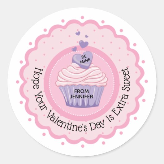 Sticker Rond Saint Valentin Cupcake Rose (Devant)