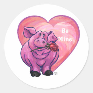 Sticker Rond Saint Valentin de cochon