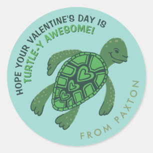 Sticker Rond Saint Valentin de Tortue Mignonne