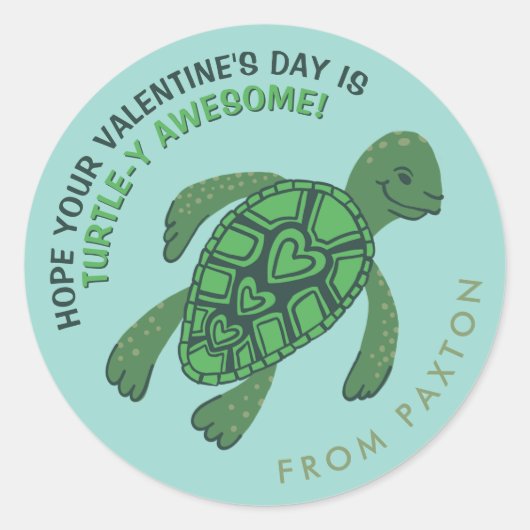 Sticker Rond Saint Valentin de Tortue Mignonne (Devant)