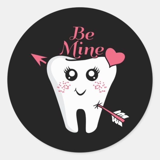 Sticker Rond Saint-Valentin dentiste - Dent cœur, sois mienne (Devant)