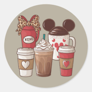 Sticker Rond Saint-Valentin Drôle Latte Amateur de Café