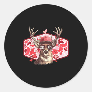 Sticker Rond Saint Valentin drôle vintage chasse cerf camouflag
