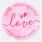 Sticker Rond Saint Valentin élégant script coeur rose (Devant)