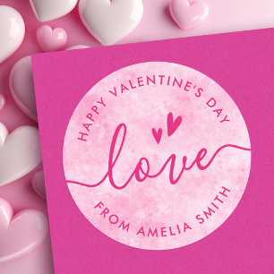 Sticker Rond Saint Valentin élégant script coeur rose