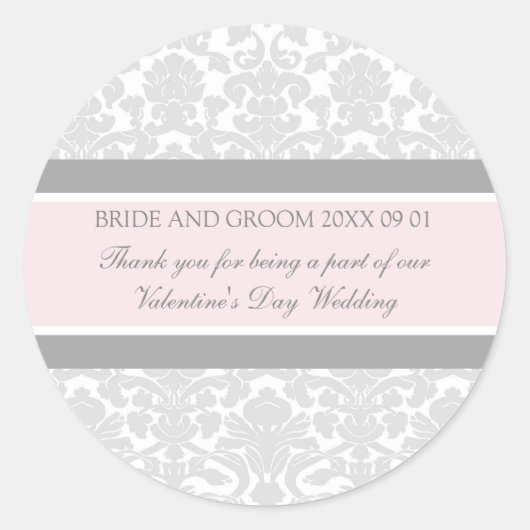 Sticker Rond Saint-Valentin Favor Mots clés Gray Damask (Devant)