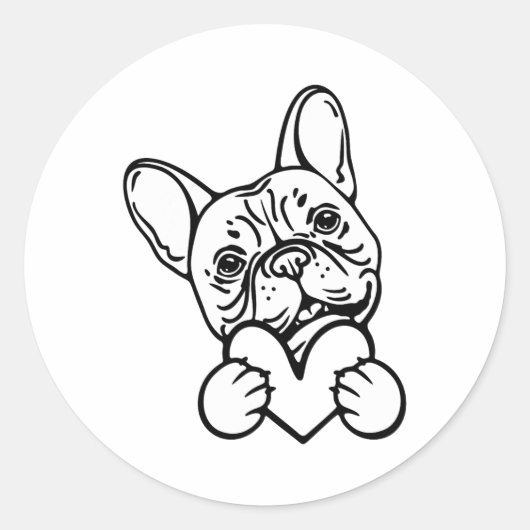 Sticker Rond Saint Valentin Français Amour de Bulldog (Devant)