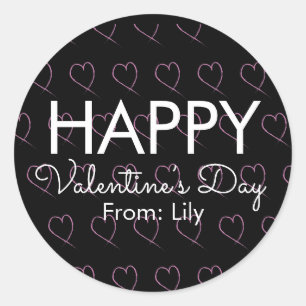 Sticker Rond Saint-Valentin Gribouillis Cœurs Rose Noir