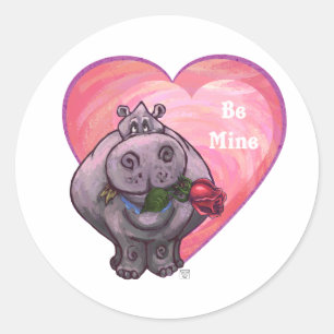 Sticker Rond Saint-Valentin Hippopotame