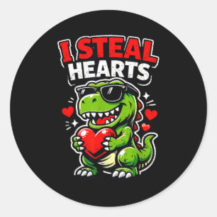 Sticker Rond Saint-Valentin Je vole des cœurs T-rex