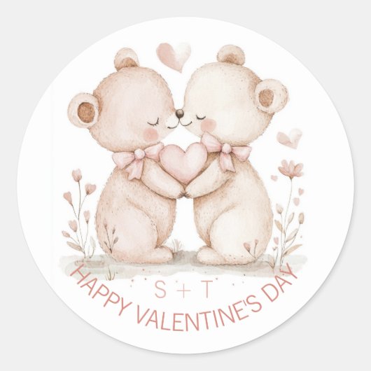 Sticker Rond Saint Valentin Ours Couple Initiales sur mesure (Devant)