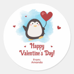 Sticker Rond Saint-Valentin Pingouin Personnalisé