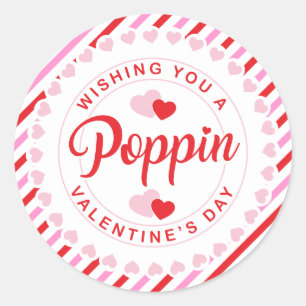 Sticker Rond Saint-Valentin rayé rose et rouge qui éclate