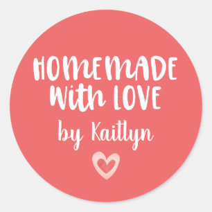 Sticker Rond Saint-Valentin Rose fait maison avec amour