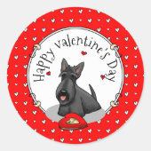 Sticker Rond Saint-Valentin (rouge) Chien écossais (noir) migno (Devant)