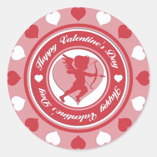 Sticker Rond Saint-Valentin Rouge Cupidon et Coeurs (Devant)