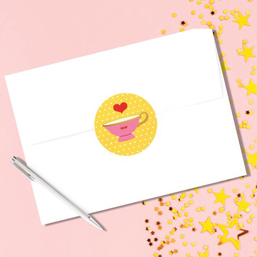 Sticker Rond Saint-Valentin Tea Party