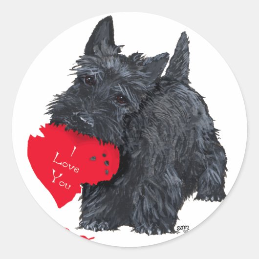 Sticker Rond Saint-Valentin Terrier Écossais (Devant)