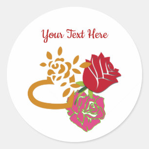 Sticker Rond Saint Valentin Texte personnalisé Roses romantique
