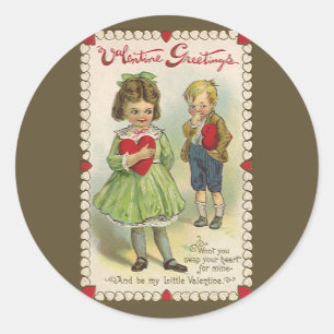 Sticker Rond Saint-Valentin victorien vintage, Enfants timides