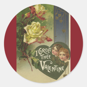 Sticker Rond Saint-Valentin victorien vintage, Jeunes filles et