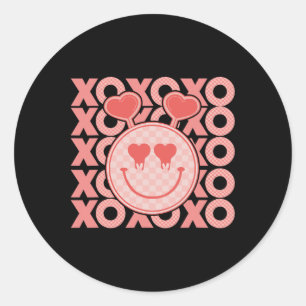 Sticker Rond Saint-Valentin vintage Xoxo Cœurs Visage heureux V
