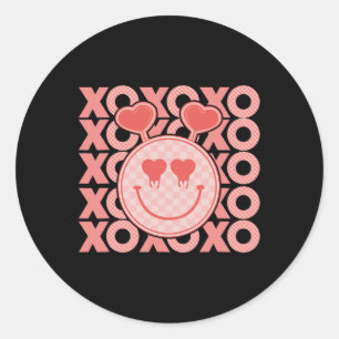 Sticker Rond Saint Valentin vintage Xoxo Hearts Happy Face Val