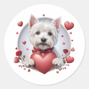 Sticker Rond Saint Valentin Westie avec coeur