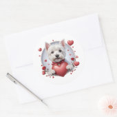 Sticker Rond Saint Valentin Westie avec coeur (Enveloppe)