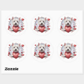Sticker Rond Saint Valentin Westie avec coeur (Feuille)