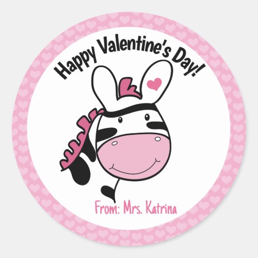 Sticker Rond Saint Valentin Zebra mignonne Coeurs roses (Devant)