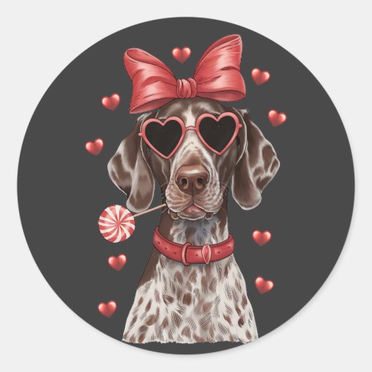 Sticker Rond Saint-Valentin's Joy German ShorthRAD Pointer Swee (Devant)