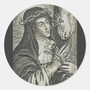 Sticker Rond Sainte Catherine de Sienne Crucifixion Art Noir Fo