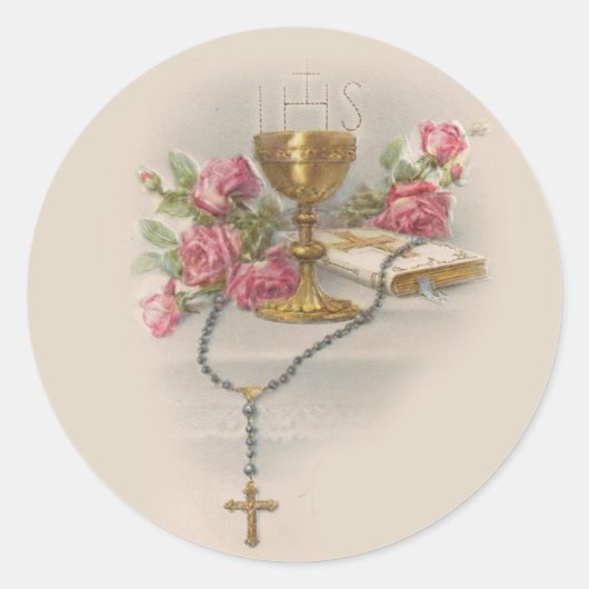 Sticker Rond Sainte Communion Rosaire Eucharistie Chalice Bible (Devant)
