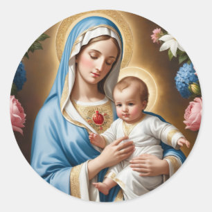 Sticker Rond Sainte Marie et bébé Jésus