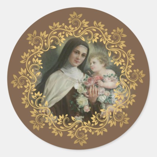 Sticker Rond Sainte Thérèse de l'Enfant Jésus Petite Fleur (Devant)