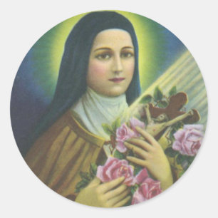 Sticker Rond Sainte Thérèse la Petite Fleur Catholique Carmélit