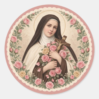 Sticker Rond Sainte Thérèse Petite Fleur Roses Roses Catholique