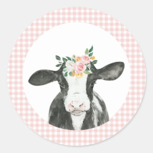 Sticker Rond Sainte Vache Fleur Marguerite Rose Imprimé Anniver
