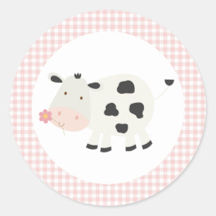 Sticker Rond Sainte Vache Fleur Marguerite Rose Imprimé Anniver